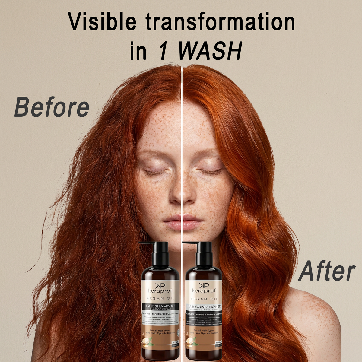 Keraprof Argan Oil Shampoo & Conditioner Set โ 500ml Each