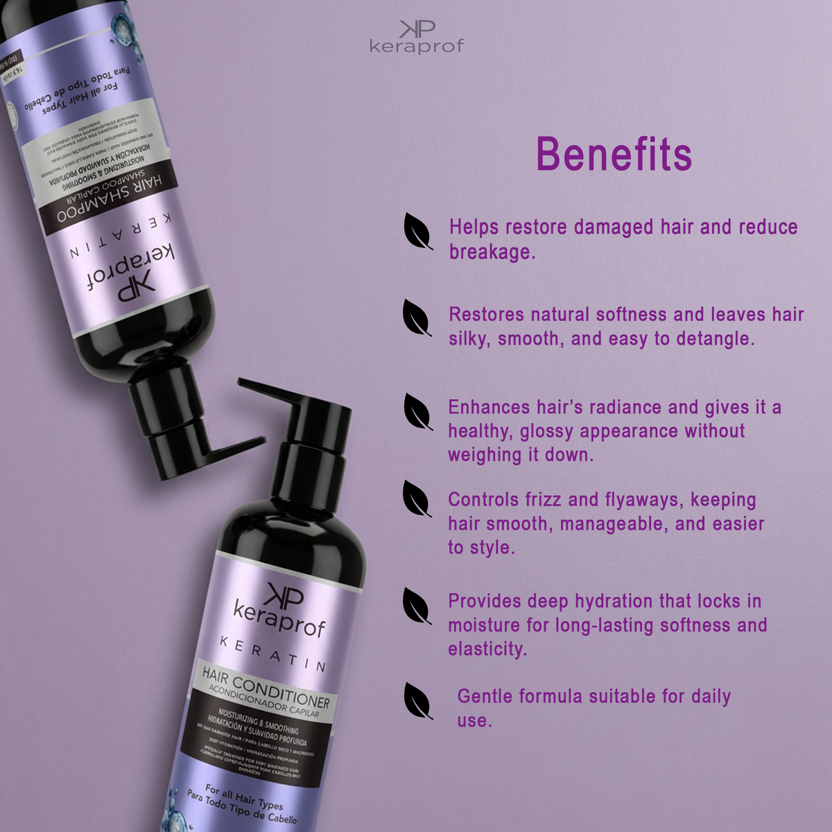 Keraprof Keratin Shampoo & Conditioner Set โ 500ml Each