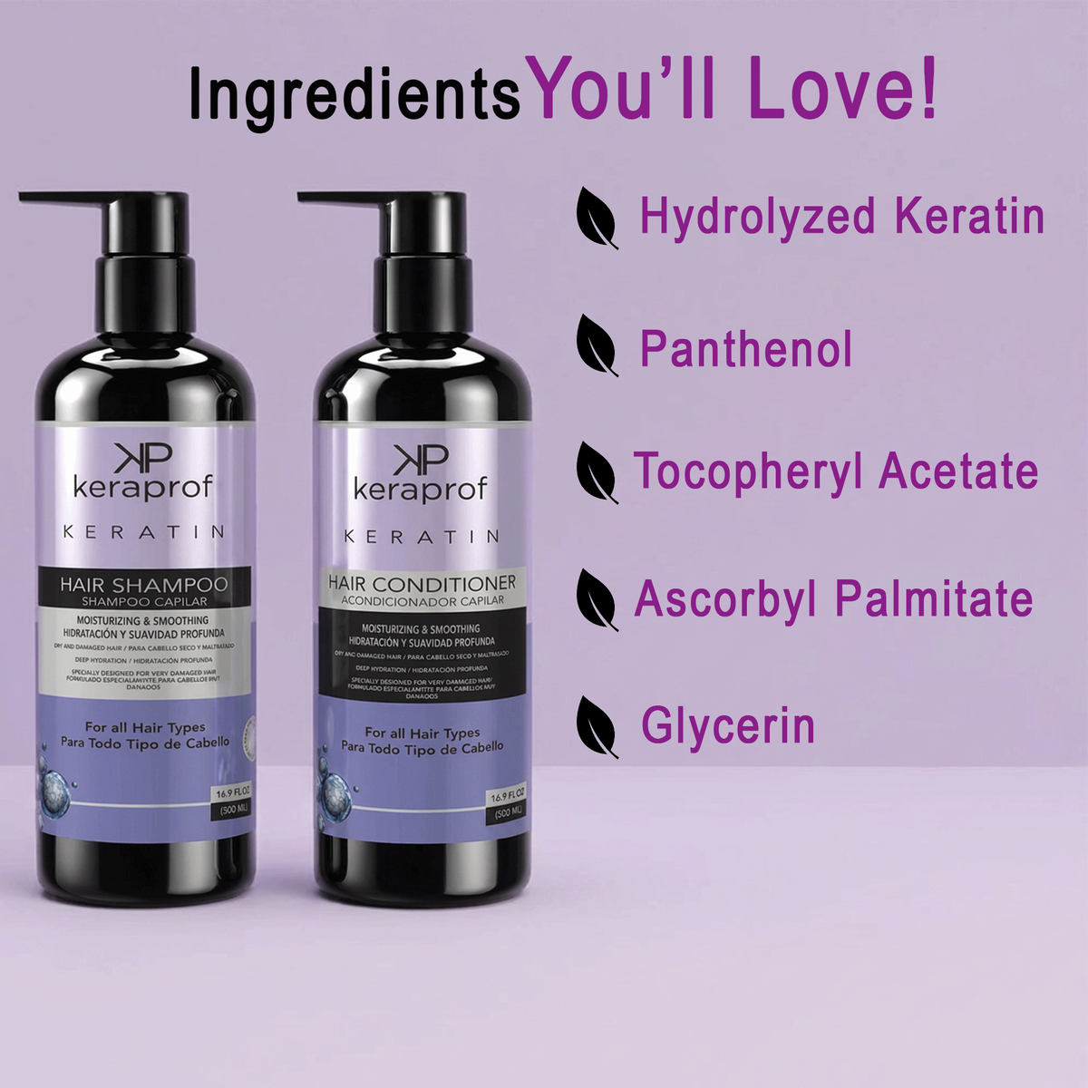 Keraprof Keratin Shampoo & Conditioner Set – 500ml Each